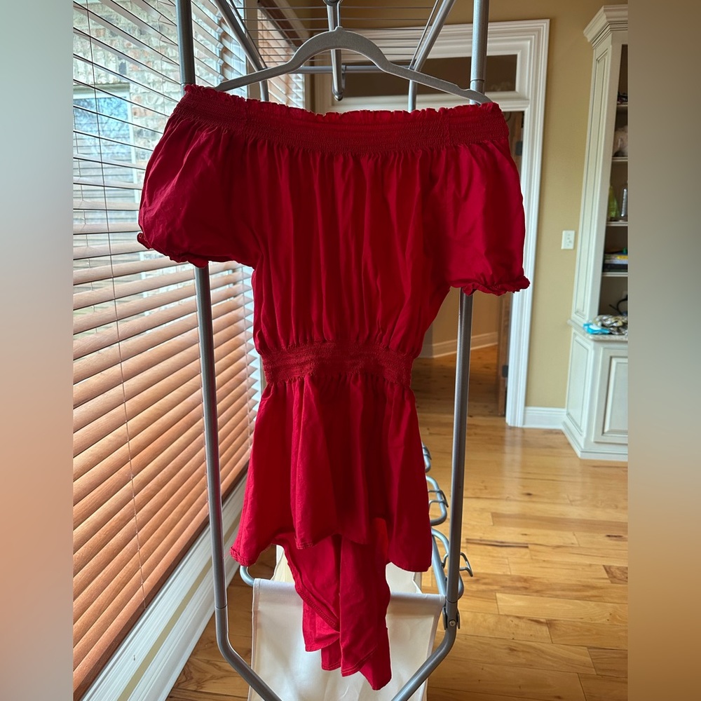 Touch Me 1X red top with ruched bust and waist